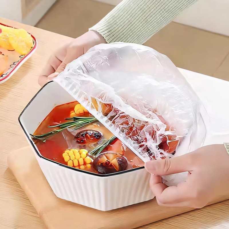 200PCS Shrinkable Food Covers Fresh Keeping Bags Food Covers Elasticated