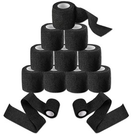 WZPB Tattoo Grip Tape - 12PCS Tattoo Grip Wrap Black Elastic Bandage Tape Handle Grip Self-Adherent Wrap Elastic Bandage Rolls for Sport Tattoo Machine Grip Accessories