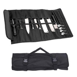 EHRBGK Borsa per coltelli da cucina, 27 scomparti, borsa arrotolabile, tasche multifunzionali con manico, coltello, coltello da cucina, campeggio, escursionismo, Nero, Modernità