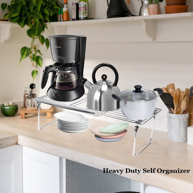 Orgneas Expandable Cabinet Shelf Organizer, Adjustable Freezer Shelf 15.8"-22" Thickened