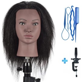 RUISIMEI Training Head 100% Real Hair Cosmetology Mannequin Head Mannequin Head (Clamp Table Holder Included)