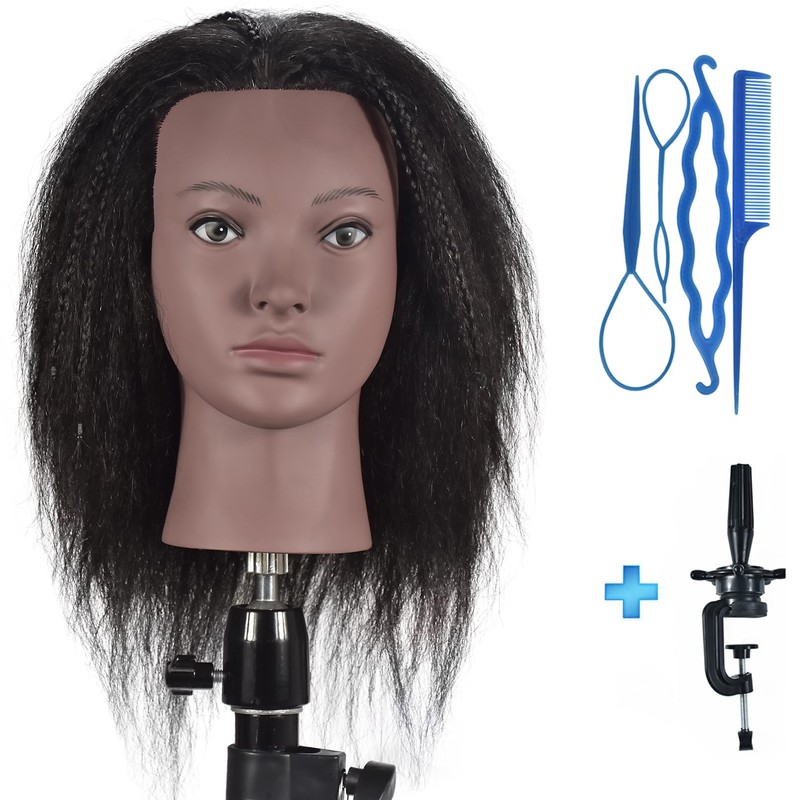 RUISIMEI Training Head 100% Real Hair Cosmetology Mannequin Head Mannequin