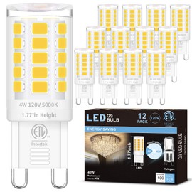 Hansnag 12 Pack G9 LED Bulb for Crystal Chandelier, 5000K Bright Daylight, T4 Short Light Bulb with G9 Ceramic Bin-pin Base, Height 1.77 inch, 4W(40W Halogen Equivalent), 400LM, AC 120V, Non-Dimmable