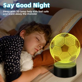 Libershine Football Night Light for Children, 3D Optical Illusion Lamp with Remote Control, 16 Colours, 3D Illusion Lamp, Football, 3D Night Light, Football Gifts, Boys Girls Bedroom Decoration