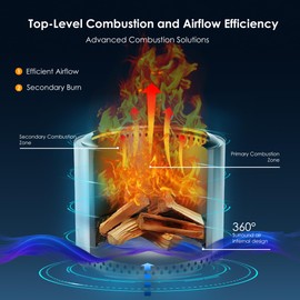 Red Mountain Valley 19'' Portable Wood Burning Smokeless Fire Pit with Removable Ash Pan, Outdoor Fireplaces for Camping, Patio, Stainless Steel None-Smoke Firepits for Outside, Silver