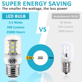 MIFLUS Refrigerator Light Bulb,Appliance Bulb 5304511738/ Light Bulb Kei D34l E26/E27 3.5W 5000K (85V-265V White Light) Refrigerator Led Light Bulb-2Packs