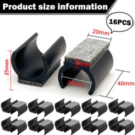 Pack of 16 U-Shaped Gliders for Chairs, Chair Gliders, Cantilever for Furniture Gliders with Diameter 24-25 mm, Felt Gliders, Furniture Gliders, for Protecting Tiles, Floors for Noise Reduction