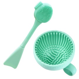 Combination of Silicone Facial Mask Applicator, Cleaning Brush, Exfoliating Brush and Makeup Brush Cleaning Bowl, Makeup Brush Cleaning Pad,for Facial Care and Makeup Removal (Green)