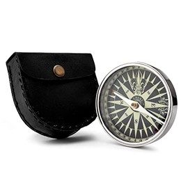 NKlaus Maritime Compass with Leather Case Chrome-Plated Brass Hiking Compass Pocket Compass 11805
