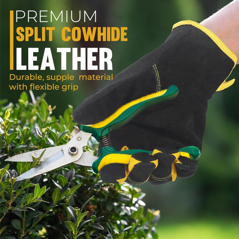 HANDLANDY Men Leather Gardening Gloves, Utility Work Gloves for Garden