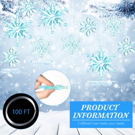 48 Pcs Christmas Acrylic Snowflakes Ornaments Christmas Tree Ornaments Clear Hanging Xmas Crystal Snowflakes Retro with Silver Thread for Christmas Winter DIY Decoration (Light Blue)