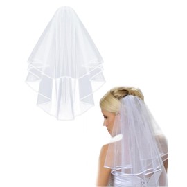 KGDUYC 1 Piece Wedding Bridal Veil - Bride Bridal Tulle with Comb Tulle Wedding Veil Wedding Short Veil with Comb for Wedding Costume Parties Role Play Photography (White)