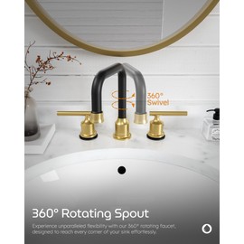 Black and Gold Bathroom Faucet: WOWOW Widespread Bathroom Sink Faucet 3 Hole with Pop-up Drain and Supply Lines, 8 Inch Vanity Faucet 3 Pieces Basin Tap 2 Handle Modern (2 Pack)