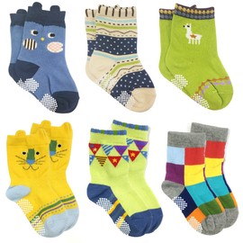 Bowbear Baby 6-Pair Animal Fun Socks, Large, Owl & Lion
