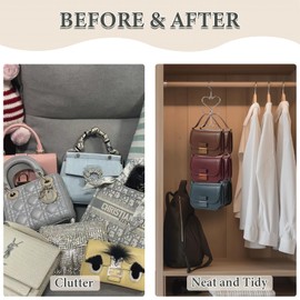 AnDocK Purse Organizer Hanger for Closet, 4 Pack Heavy Duty Rotatable Design Hang Bag Rack, 6.5 Inch Large Size Closet Hook for Hanging Purse, Backpack and Handbag, Keep Bag Visible and Great Shape