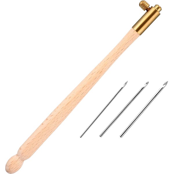 Tambour Hook Wooden Handle Crochet Tool with 3 Needles 0.7,