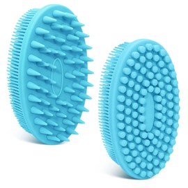 GEENOA Soft Silicone Body Scrubber 2PCS, Dual-Side Silicone Loofah for Shower, Gentle Loofa Alternative, Replaceable Brush Head to be Used Alone or with Long Handle (Bluex2)