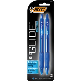 Bic Glide Bold Retractable Ball Point Pen, Bold Point (1.6mm), Blue, Great for Everyday Use, 2-count