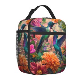 VANZEV Insulated Lunch Box for Women Men, Hummingbird Floral Lunch Box Reusable Portable Lunch Bag Cooler Tote Waterproof Lunch Container for Office Picnic Work Travel Hiking,Hummingbird