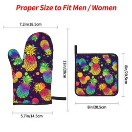 Colorful Pineapples Rainbow Oven Mitts and Pot Holders Set of 4, Oven Mittens and Potholders Heat Resistant Gloves for Kitchen Cooking Baking Grilling BBQ