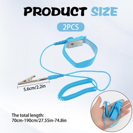 Anti-Static Adjustable Wrist Strap with Coated Stainless Steel Band and 1.8M Grounding Cord,ESD Discharge Bracelet for Electronics Repair, Static Protection,Wired Grounding Wristband