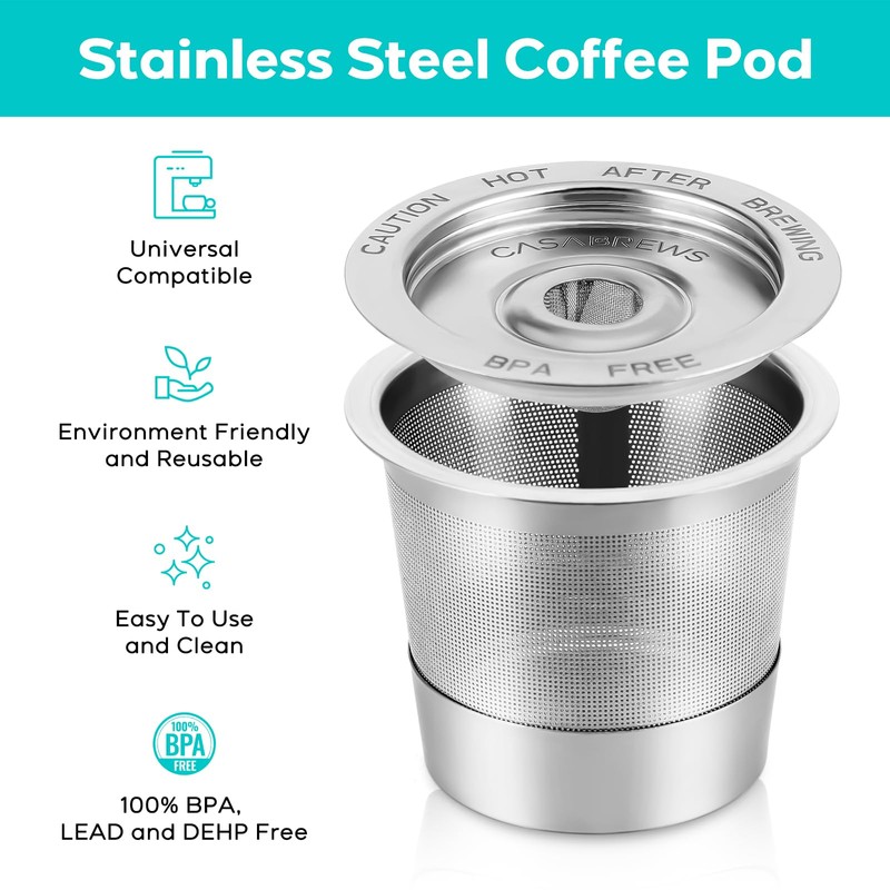 CASABREWS CASKF02 Reusable K Cup Filters, 2 Pack Stainless Steel