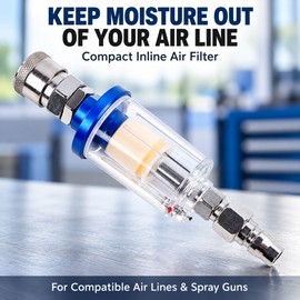 Air Compressor Water Separator Filter for Spray Guns – 1/4-Inch Inline Moisture Trap with Clear Bowl and Manual Drain
