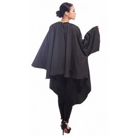 Professional Salon Client Hair Cutting Cape Gown, Barber Haircut Cape with Sleeves - Black