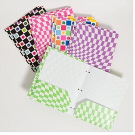 U Brands 70s Floral Check 2-Pocket Folder Set, Poly, Assorted Colors and Patterns, 3-Hole Punched, 10 Pieces