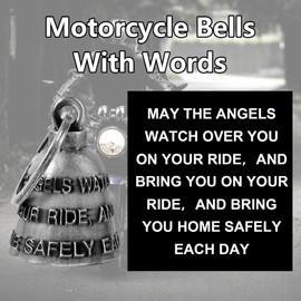 【2Pack】Motorcycle Bells for Biker Good Luck Riding Bells with Hanger Motorcycle Accessory or Keychain for Luck Gift for Rider (2, Always Bring Her Home To me+May The Angel Watch Over You)