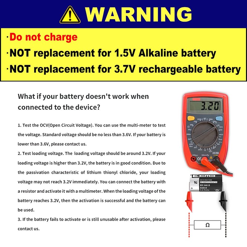 EEMB ER34615 D Cell Batteries 3.6V Lithium Battery 19Ah Li-SOCL₂