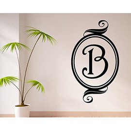 Swirl Frame Monogram - B Wall Decals Stickers, Black, 15"