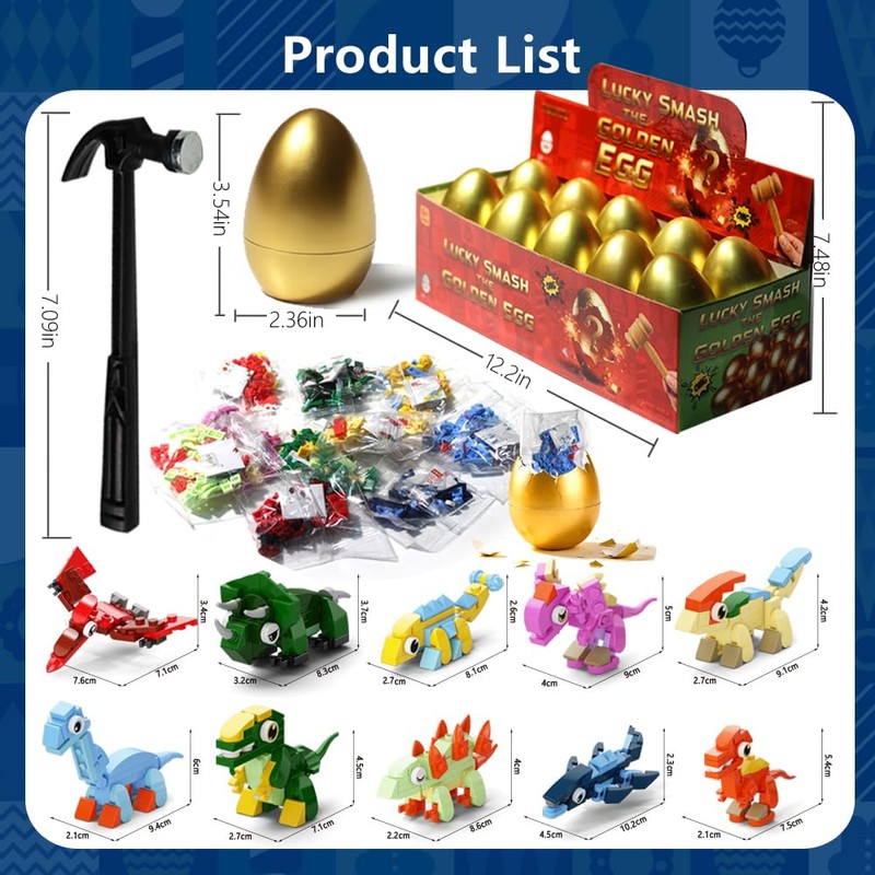 TMIXIU 10 Pack Dinosaur Surprise Egg Building Blocks Set, Smashable