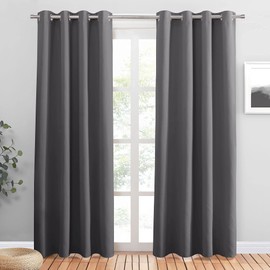 PONY DANCE Blackout Curtains for Bedroom 80 inch Long 2 Panels Set, Thermal Insulated Drapes Noise Reducing Solid Grommet Top Window Curtains for Home Decoration and Doorway, W55 x L80 inch, Grey