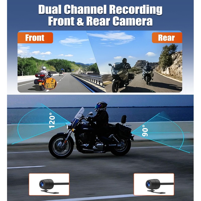 CAMECHO Motorcycle Dash Cam Front and Rear, Night Vision Dash