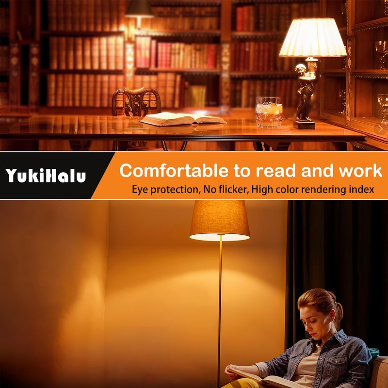 YukiHalu LED Amber Light Bulbs, A19 1800K E26 800Lm, 60W
