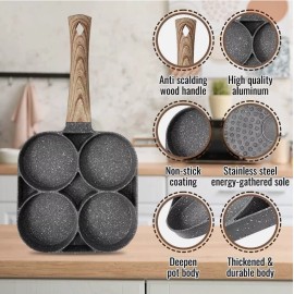 Unbranded Gray 4 Holes Egg Frying Pan Pancake Maker Non-stick Egg Burger Pan W/Handle