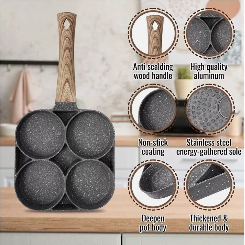 Unbranded Gray 4 Holes Egg Frying Pan Pancake Maker Non-stick