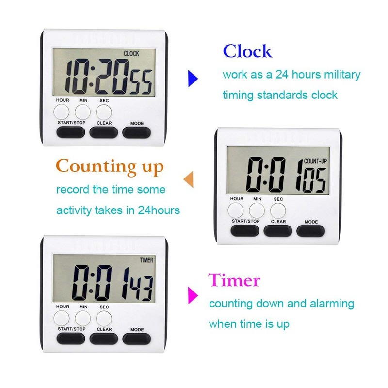 3 Pack 24 Hours Magnetic Kitchen Timers with Digital Alarm