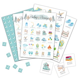 Baby Boy Bingo Cards, Blue Baby Shower Game for 24 Players, Gender Reveal Party Games for Family Friends Activities, Holiday Party Favors Supplies Decorations(03)