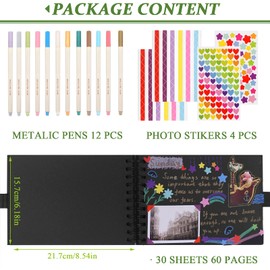 Small Scrap Book, funvce 8.5"x 6" Photo Album Scrapbook with 60 Pages Black Craft Paper, DIY Photo Book with Pens, Photo Corners for Children Birthday,Adventures Records