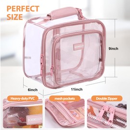 BORMELUN Clear Lunch Bags for Women Work Transparent Stadium Concert School approved Corectional officer with Handle Tote Plastic See through,pink (11x9x6 inches)