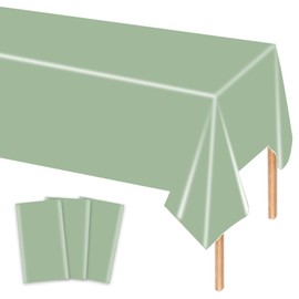 MORAINJAY Pack of 3 Sage Green Plastic Tablecloths, 137 x 274 cm Rectangular Birthday Tablecloth for Party, Celebration and Festive Occasions, Disposable Tablecloth, Table Decoration, Party Decoration