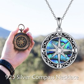SHEAISRS Celtic Compass Necklace for Women 925 Sterling Silver Abalone Compass Jewelry for Women Graduation