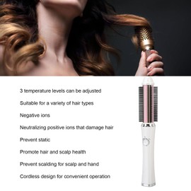 Cordless Hair Curler Brush, Portable Negative Ion Hair Curler Comb, Anti Scalding Rechargeable USB Electric Curling and Straightening Brush for Travel