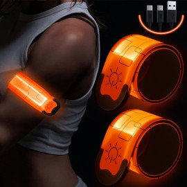 Simket Reflective LED Armband Rechargeable for Running(2 Pack), Running Lights for Runners, Running Lights, High Visibility Reflective Running Gear Adjustable Light Up Arm Bands for Men Women Kids