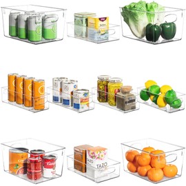 Sorbus Clear Plastic Fridge Organizer Bins, Versatile Kitchen, Cabinet, Food Pantry, Bathroom, Refrigerator Organization & Storage, Set of 10 Container Holders with Handles (4 Large 2 Medium 4 Small)