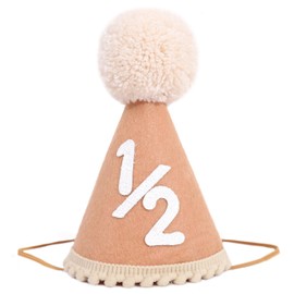 SYESQL Baby Half Birthday Cone Hat - Baby 1/2 Birthday Hat, Six Months Baby Party Hat Outfit, Half Way to One Birthday Party (Half Birthday Cone Hat BROWM)