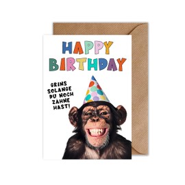WBdesignz Funny Birthday Card with Monkey Grins Solange du noch Zähne hast - Birthday Card with Saying Funny Happy Birthday (A6)