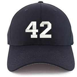 Trendy Apparel Shop Number 42 Collegiate Embroidered Stretch Fitted Cap - Black - XL/XXL